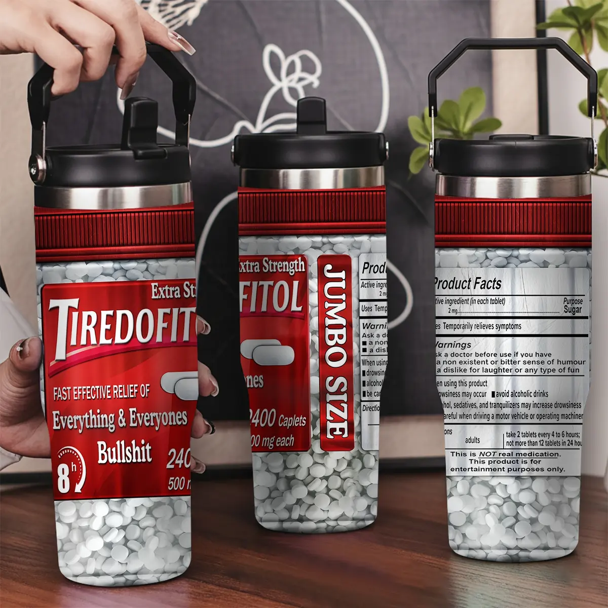 30oz Stainless Steel Insulated Tumbler with Leak-Proof Lid & Portable Handle - Satirical Pharmaceutical Packaging Design, Long-Lasting Hot/Cold Insulation, Perfect for Car, Office, Birthday Gifts, Horse Water Bottle, style-1