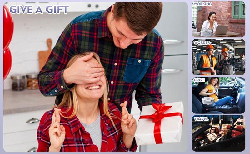 Electric Lunch Box Food Heater, 65W Faster Heated, Food Warmer 110V/12V/24V Self Heating for Work/Car/Outdoors, Portable Heated Lunch Box for Adult with Lunch Bag Pink/White/Grey