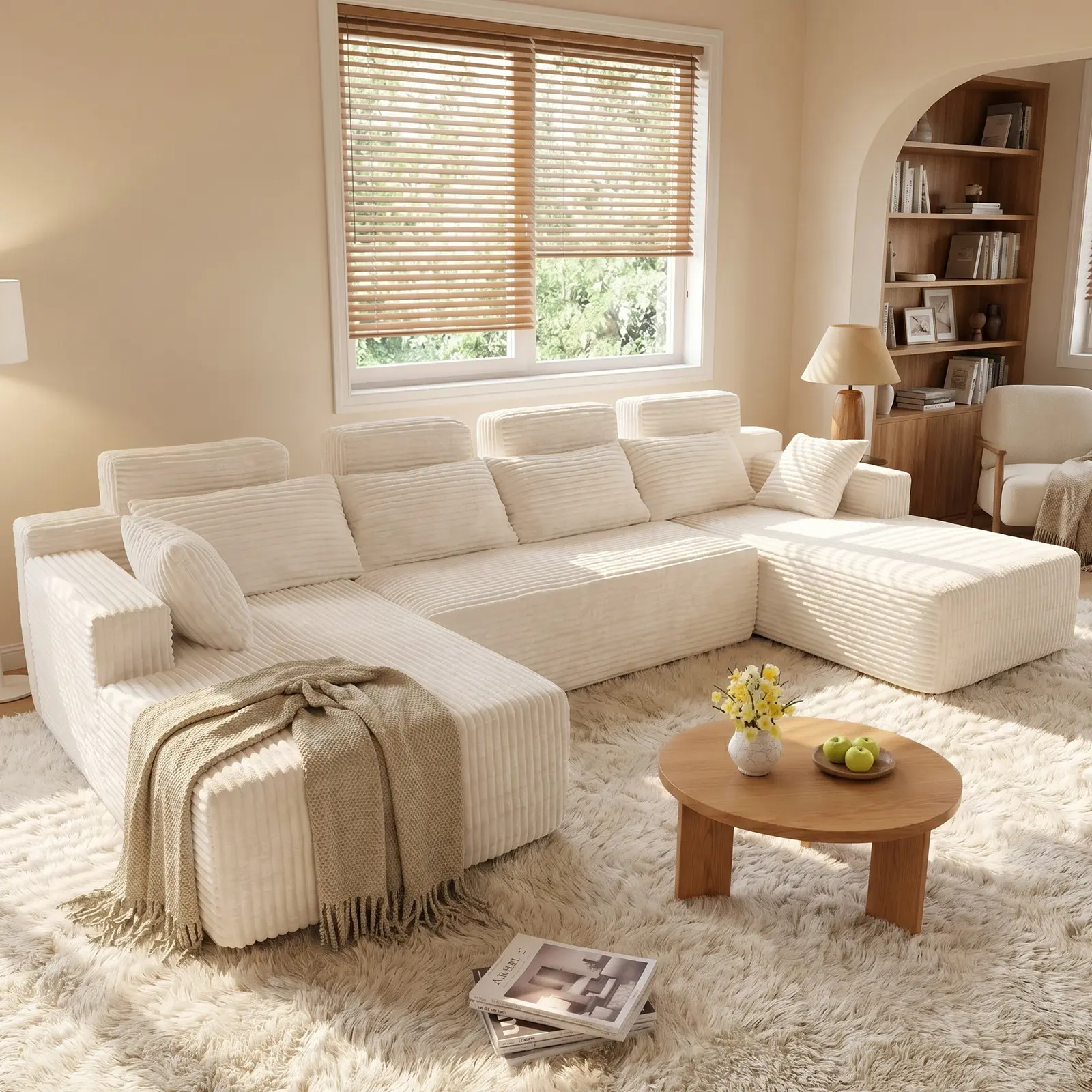 Boneless Couches for Living Room - 134" Modular Sectional Sofa U Shaped Oversized Deep Seat High Back Corduroy No Assembly Modern Cloud Big Comfy Floor Couches (Grey)