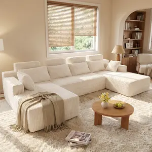 Boneless Couches for Living Room - 134" Modular Sectional Sofa U Shaped Oversized Deep Seat High Back Corduroy No Assembly Modern Cloud Big Comfy Floor Couches (Grey)