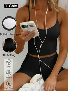 Simple Versatile Halter Short Pants, Sporty Slim Fit Slimming Daily Casual Two-Piece Set, Stretchy Suit Set, Comfortable and Stylish Summer, Workout Sportswear, Workout Sets