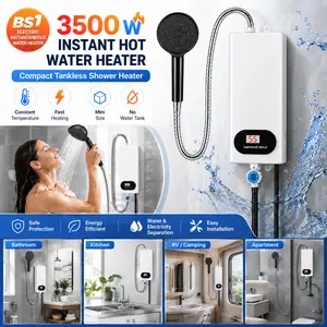 3500W Electric Tankless Water Heater Shower Head Set with LCD Display, Instant Hot Water, Easy Installation for Bathroom, Kitchen & RV (White) #SummerVibes