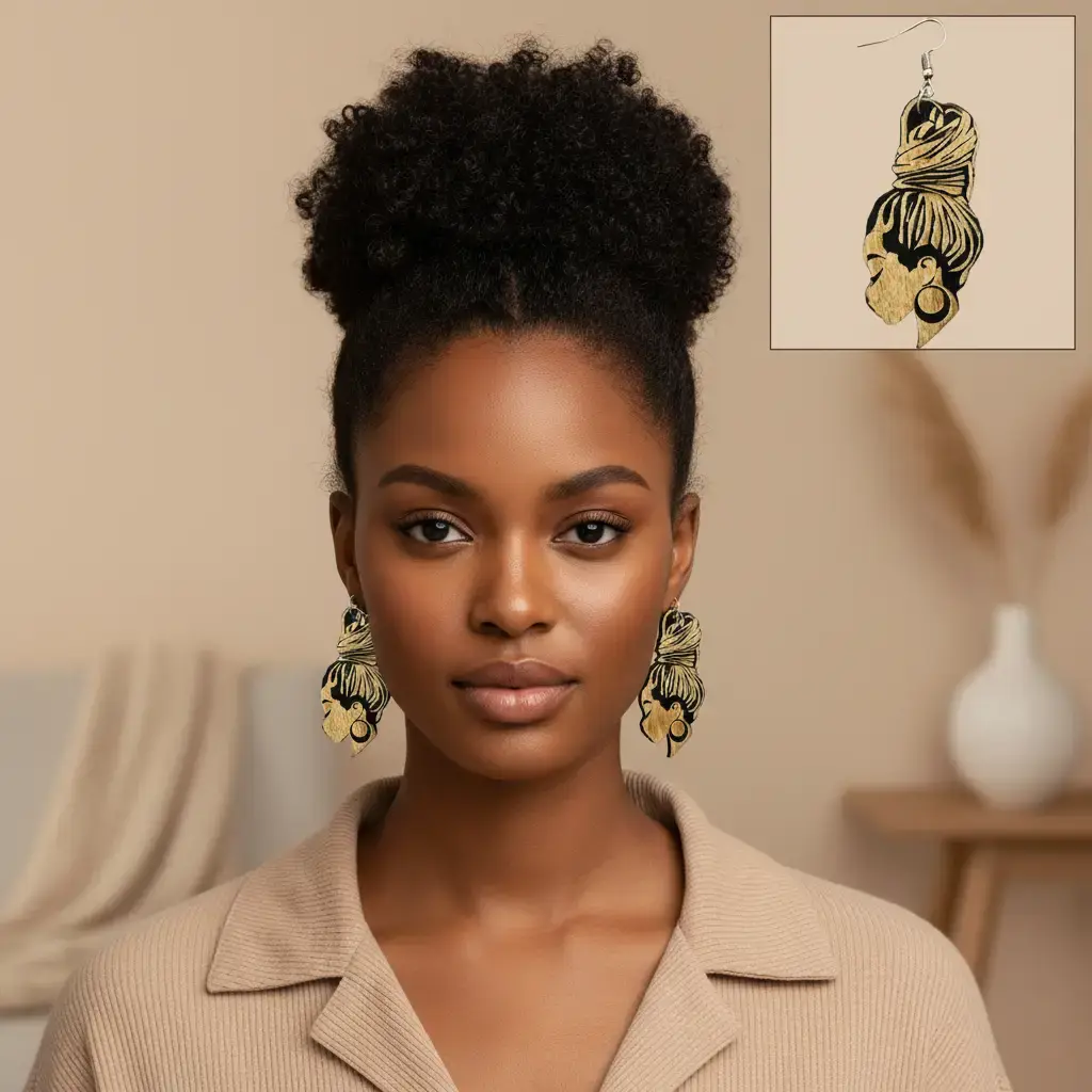 Loc Top Bun Girl Wood Earrings Real Wooden Stylish Earrings Locs Girl Express Your Style