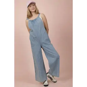 Washed Chambray Casual Jumpsuit