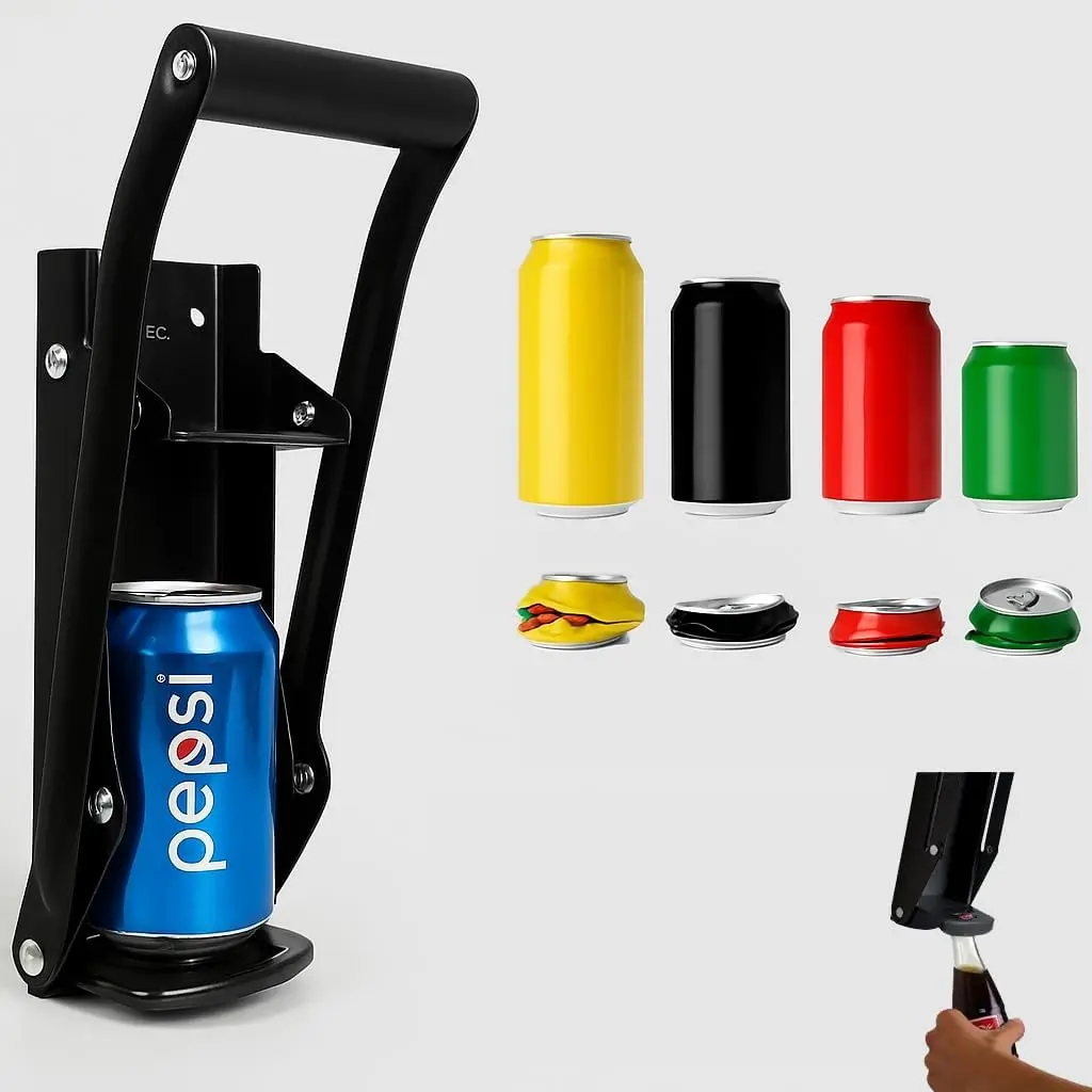 Can  for Recycling and Bottle Opener - 16 Oz and 12 Oz Can  for  Cans, Heavy-Duty Wall-Mounted Soda Can Smasher, Mounting Screws Including (Black)