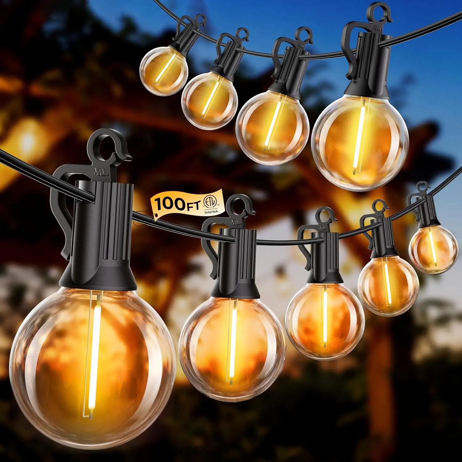 Outdoor String Patio Lights 100FT 50 LED String Lights Waterproof Connectable Shatterproof Hanging Outside Light Backyard Porch Deck Balcony Garden Yard Decor Lighting Edison Bulbs 2200K