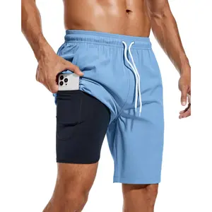 Mens Swim Trunks Quick Dry Bathing Suit 9 inch Inseam Board Shorts with Compression Liner and Zipper Pocket