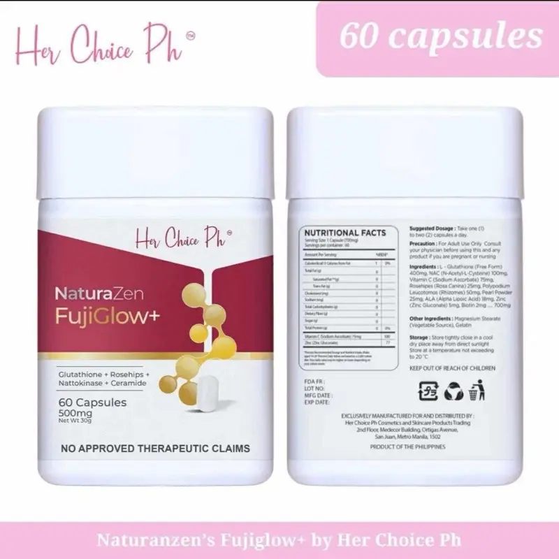 Her Choice PH NaturaZen FujiGlow+ Glutathione with Rosehips, Nattokinase, Ceramide & Inositol 60 Capsules (500mg) - TikTok Shop Her Choice PH NaturaZen FujiGlow+ Glutathione with Rosehips, Nattokinase, Ceramide & Inositol 60 Capsules (500mg) - TikTok Shop