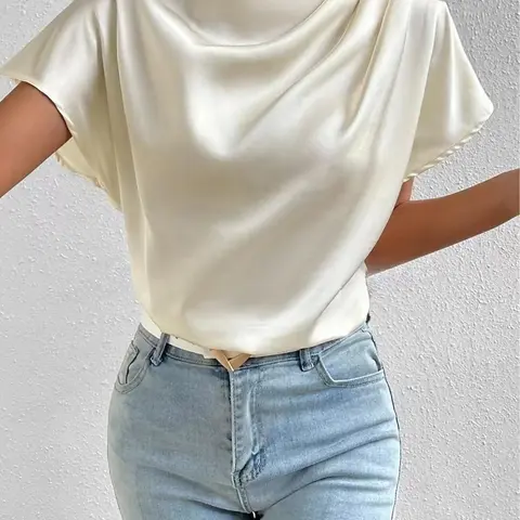 Women's Basic Plain Tee, Elegant Casual Batwing Short Sleeve T-shirt for Summer, Ladies Clothes for Daily Wear, Casual T Shirts