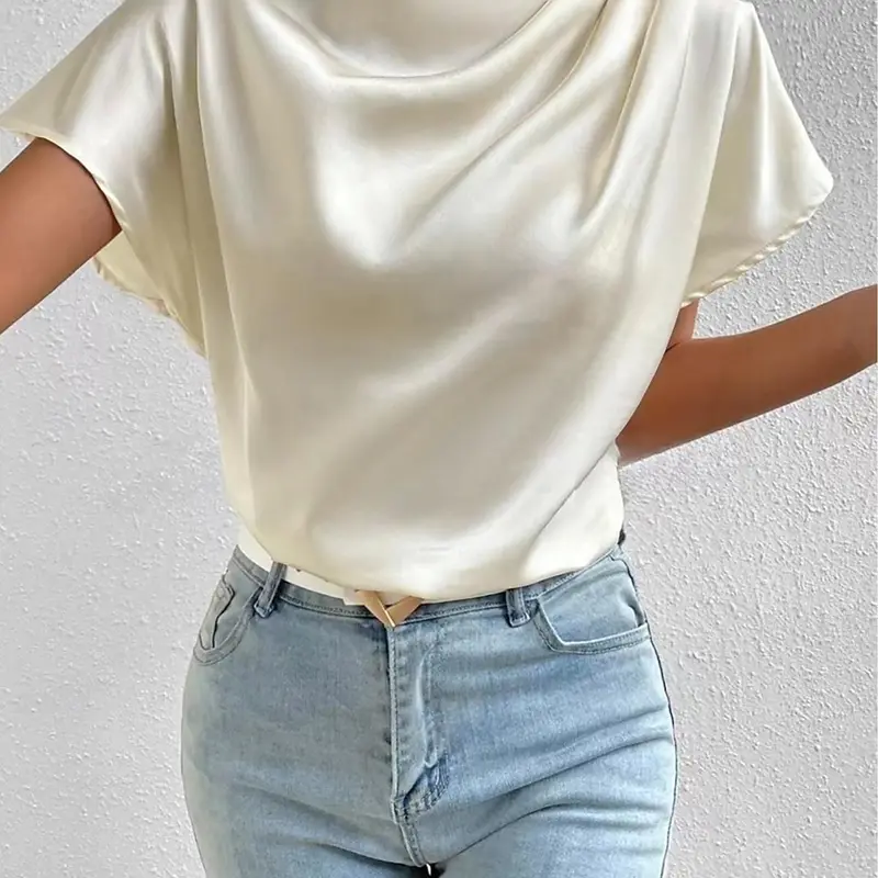 Women's Basic Plain Tee, Elegant Casual Batwing Short Sleeve T-shirt for Summer, Ladies Clothes for Daily Wear, Casual T Shirts