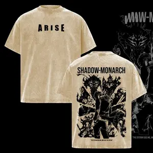 Solo Leveling Shadow Monarch Oversized T-Shirt – Vintage Washed Anime Graphic Tee, Dark Fantasy Streetwear, Heavy Cotton Oversized Shirt, Unisex Casual Top, Gift for Solo Leveling Fans