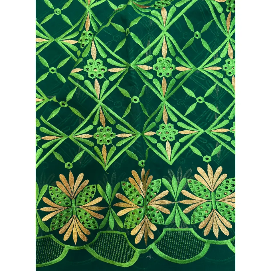 Swiss Voile Lace Fabric - Cotton, 5-yd Piece, Tiny Stones, Forest Green/Lime Green/Gold, for Wedding Attire, Everyday Garments, Home Décor, 5Yd, Voile Weave, Refined Finish, 5-Yard Piece