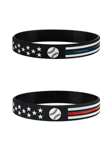2pcs Baseball and Line Design Rubber Bangle, Sporty Silicone Wristband for Men & Women, 2024 New Dainty Aesthetic Jewelry Gift, Bangles Bracelets