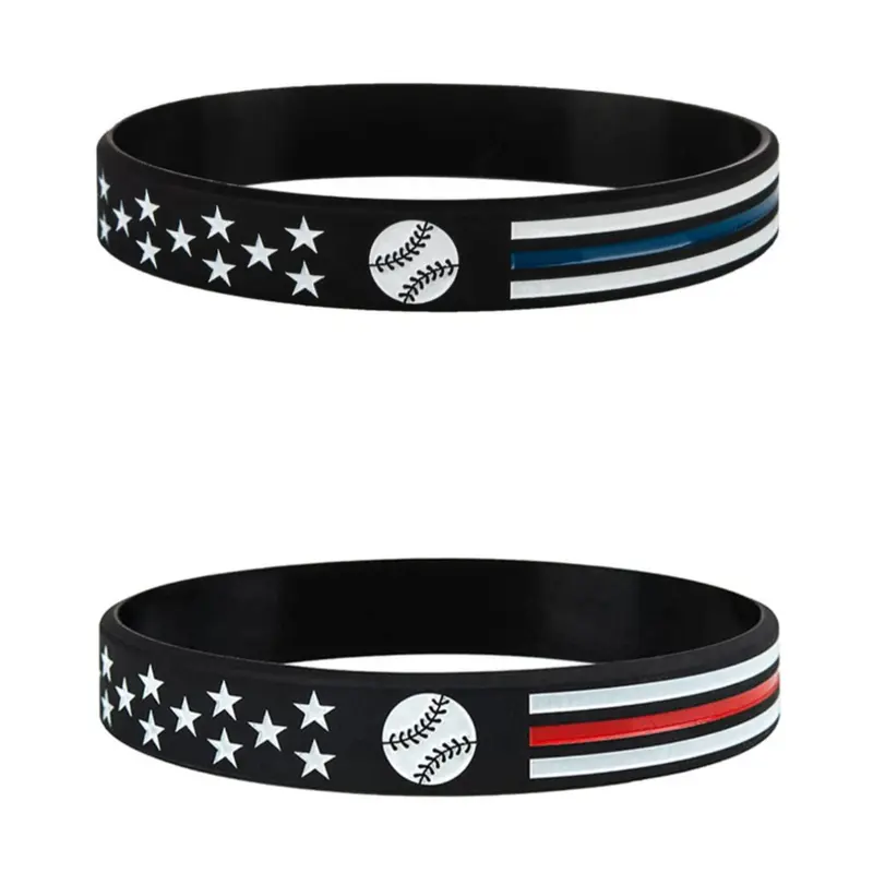 2pcs Baseball and Line Design Rubber Bangle, Sporty Silicone Wristband for Men & Women, 2024 New Dainty Aesthetic Jewelry Gift, Bangles Bracelets Set, Fashion Bracelets, Bracelet Sets