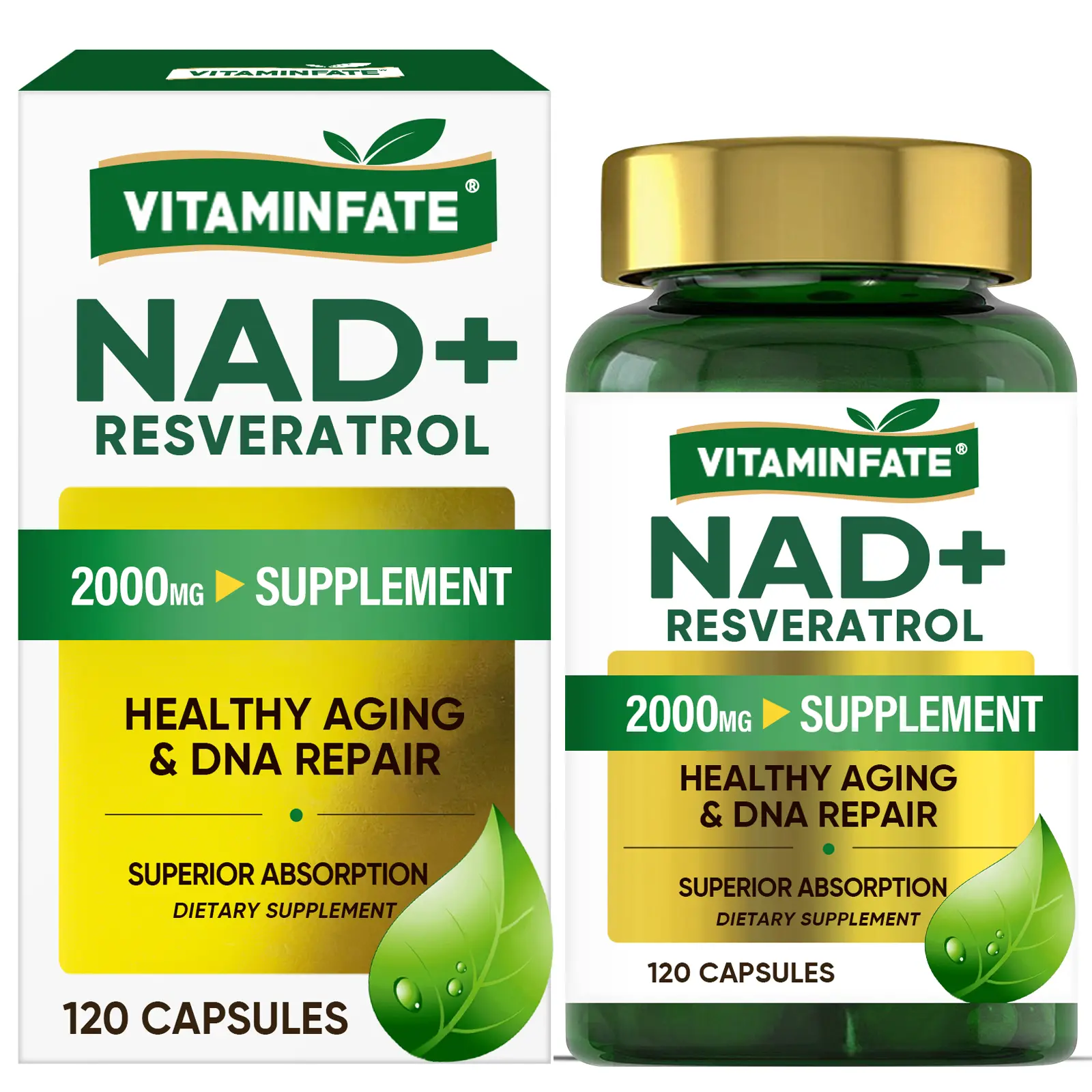 NAD+ Advanced Formula Healthcare Dietary Supplement, 2000 mg - Cellular Energy Support, DNA Repair, Antioxidant Defenses with Resveratrol, NMN Alternative for Anti-Aging, Metabolism Health