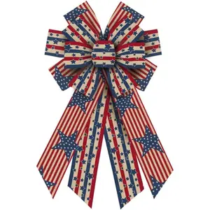 Large 4th of July Patriotic Bows for Wreath, Memorial Day Wreath Bow American Stars Stripes Tree Topper Bows for Front Door Patriotic Decorations Supplies