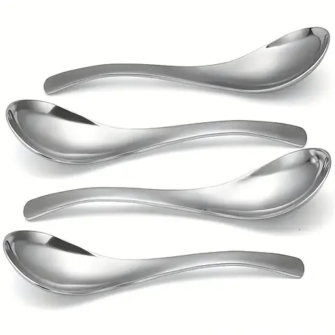 4/6-piece soup spoon set, high-value 410/304 stainless steel material, Metal Utensils, classic and simple design, dishwasher washable, oriental tableware, Asian Soup Spoon, Chinese Soup Spoons, suitable for dining, Dinner spoons