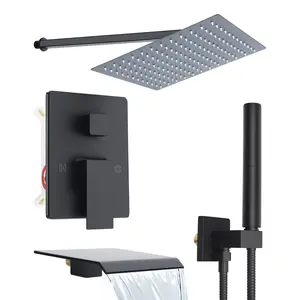 Wall Mounted Rain Shower Faucet System Set with Handheld Rotary Sprayer Head, Changeable Flow Setting Brass Rough-in Valve 12 Inch Large Shower Head Shower Panel Tower System Wall Mounted Rain Shower