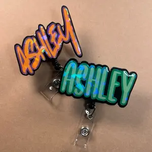 *NEW FONTS* Custom Holographic Acrylic Name Badge Reel /ID Badge Reel/ Office Accessories/ School Accessories nurse