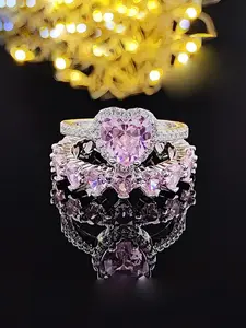 Proposal Women's Elegant Fashion Heart Design Rhinestone Decorated Ring Gift for Girlfriend, Engagement Ring Set, Girl's Temperament All-match Artificial Gemstone Decor Accessory