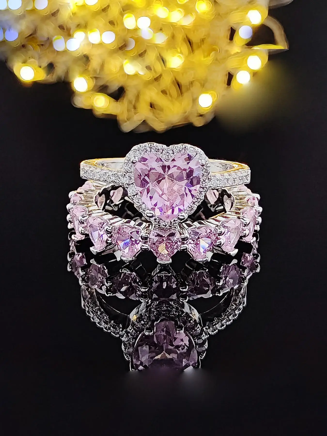 Proposal Women's Elegant Fashion Heart Design Rhinestone Decorated Ring Gift for Girlfriend, Rings for Women, Girl's Temperament All-match Artificial