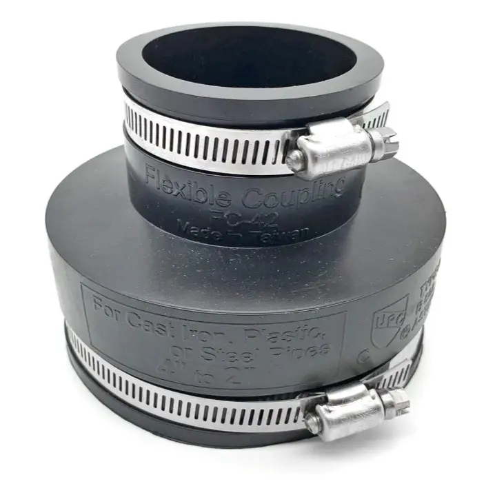 Flexible PVC Rubber Coupling with Stainless Steel Clamps 4 x 2 Inch Black for Cast Iron Plastic or Steel Pipes Secure & Durable Connection