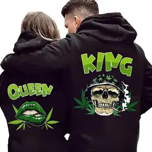 HKing And Queen Hoodie, King Skull Valentine Shirt, Husband and Wife Matching Shirts, Matching Couple SweatshirtGraphic Couple Hoodies Casual Fleece Fabric Pullover for Women for Men, Perfect Gift Classic Menswear Cotton Unisex