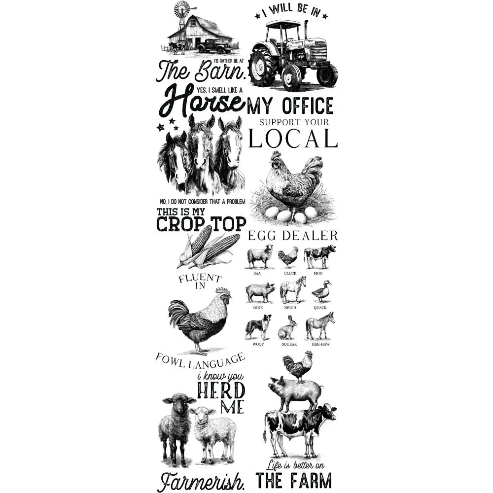 Down On The Farm DTF Transfers Gang Sheet 22” wide x 60” long DIY Direct to Film T Shirt Transfers