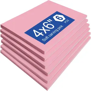 4 x 6" Pink Rubber Carving Blocks, 6 Pack Soft Linoleum Blocks for Printmaking, Stamp Making, and DIY Crafting, 4/17" Thick
