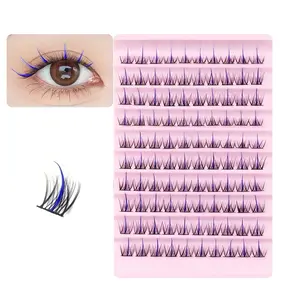 100 blue clustered eyelashes, slim personal eyelashes, natural appearance, curly and fluffy, DIY eyelash extension for clustered eyelashes, Volume lash clusters