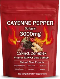 Cayenne Pepper Softgels Supplement, Supports Leg Vein, Heart and Blood Vessel Health, with Vitamin E D3+K2 and Extracts of Grape Seed, Hawthorn, Beetroot and Others (1)undefined