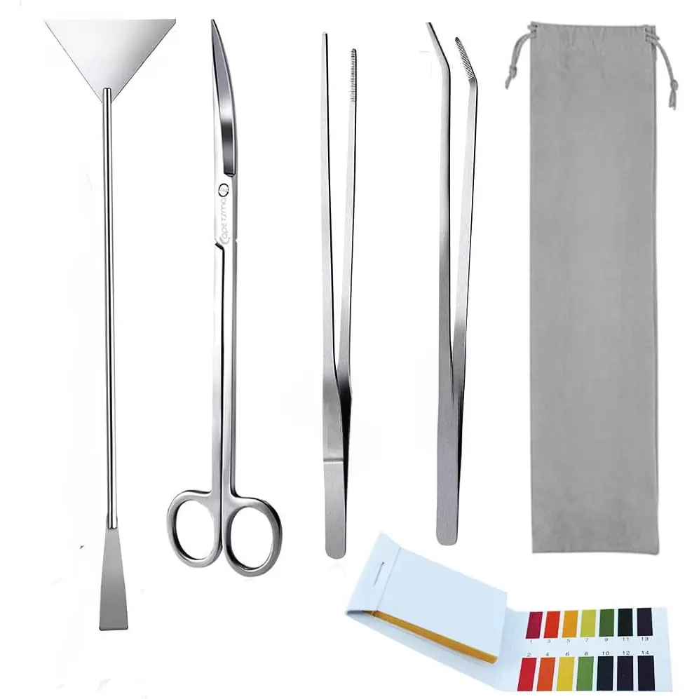 Aquascape Tools, Long Stainless Steel Aquarium  Tools Aquarium Tweezers  Spatula Tool Set Bonsai Kit Algae Scrapers Aquarium Cleaning Kit for Fish Tank Starter kit