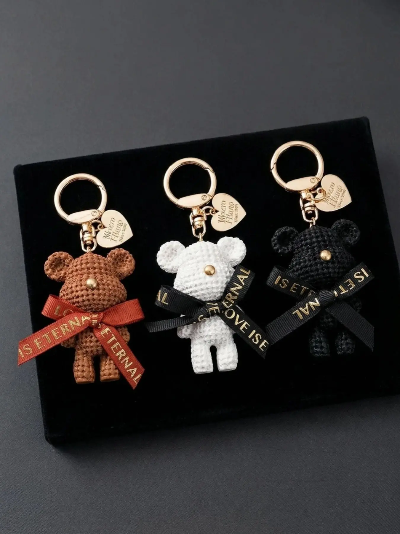 Fun Gift Keychain with Bell Bow Bear, Unique Design Daily Accessory, Perfect Gift for Friends and Family, Cute Simple Style Crochet Keychain, Heart Design Keychain