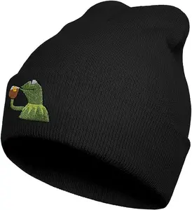 Embroidered Cute Meme Frog Beanie, Beanie Embroidered Gift, Winter Christmas Gift