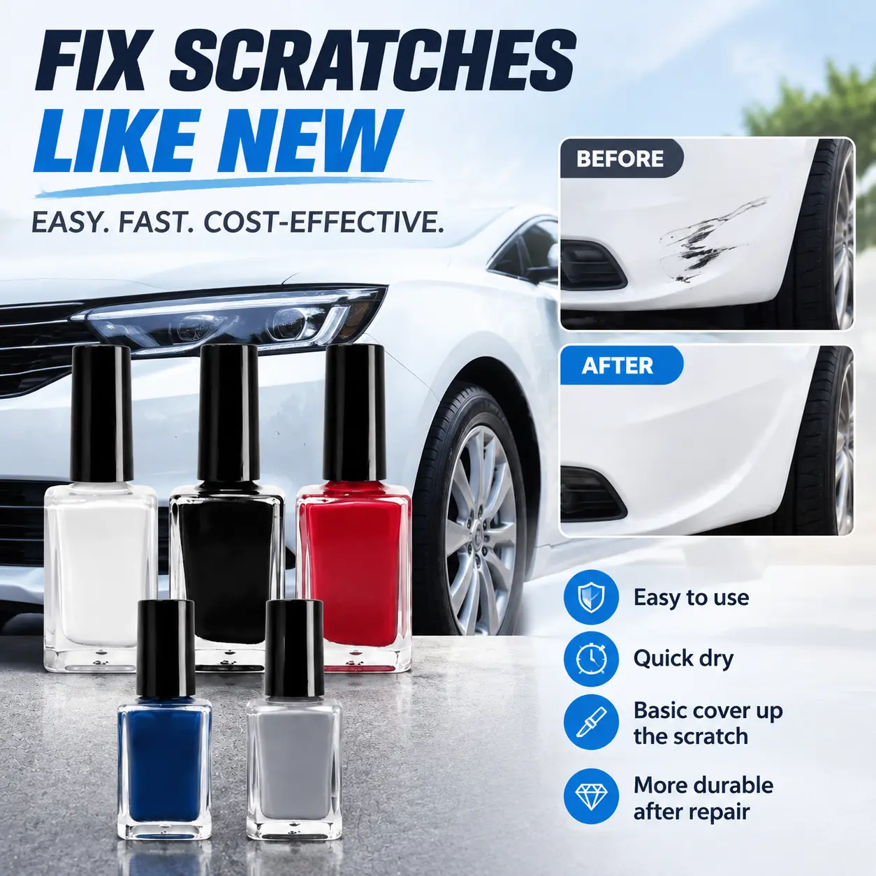 Car Paint Scratch Removal Pen - Universal Fit Automotive Touch Up Tool with Quick Drying, Weather Resistance, Secure Bond to Metal/Plastic, UV Protection, UV-Resist Coat, Easy Use
