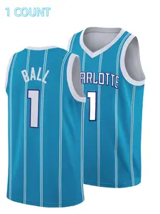 Men's #1 Basketball Jersey, Charlotte Embroidered Loose Breathable Sleeveless Round Neck Sports Top, Suitable For Basketball, Sports, And Running
