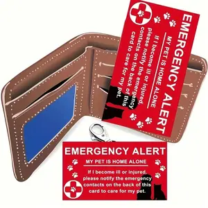 Emergency Pet Alert Card Personalized for Home Alone Safety, Emergency Contact Phone Number Tag, Dog Cat Wallet Card, Pet Safety Reminder