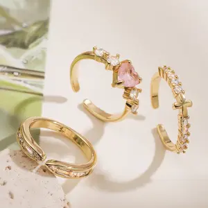 Women's 18 Karat Gold-Plated Copper Open Zircon Heart Gold Cluster Ring - Stylish Light Luxury Accessory for Sports & Outdoor Activities, Gold Cluster Rings