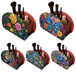 DIY Gem Animal Design Wooden Diamond Painting Makeup Brush Storage Box Kit