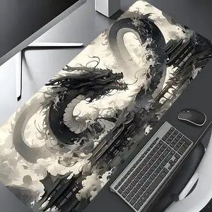 Vintage Black Dragon Pattern Mouse Pad, Keyboard Mouse Pad, Rectangle Gaming Mouse Pad, Non-slip Rubber Pad, Desktop Accessory, Desktop Decoration Protection Pad for Home, Office, Laptop, Desktop Computer Games