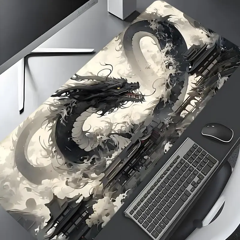 Vintage Black Dragon Pattern Mouse Pad, Keyboard Mouse Pad, Rectangle Gaming Mouse Pad, Non-slip Rubber Pad, Desktop Accessory, Desk Accessories, Desktop Decoration Protection Pad for Home, Office, Laptop, Desktop Computer Games