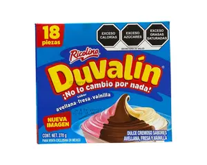 Ricolino Duvalin 3-Flavor (Hazelnut/Strawberry/Vanilla) (18 Count) Creamy Sweet Mexican Candy Snack Bonbon Candies Peanut, Dulces Mexicanos