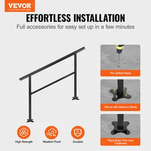 VEVOR Handrail Outdoor Stairs 47.6 X 35.2 Inch Outdoor Handrail Outdoor Stair Railing Adjustable from 0 to 30 Degrees Handrail for Stairs Outdoor Aluminum Black Stair Railing Fit 3-4 Steps