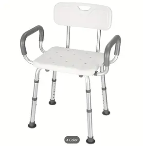 Heavy Duty Shower Chair with Arms & Back, Adjustable Bath Seat for Seniors & Disabled, Non-Slip Transfer Stool for Shower & Bathtub, Supports 400 lbs