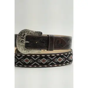LA HERRADURA BELT 2 INCH AZTEC BROWN/ NAVY BLUE WITH ORANGE NEW DESIGN
