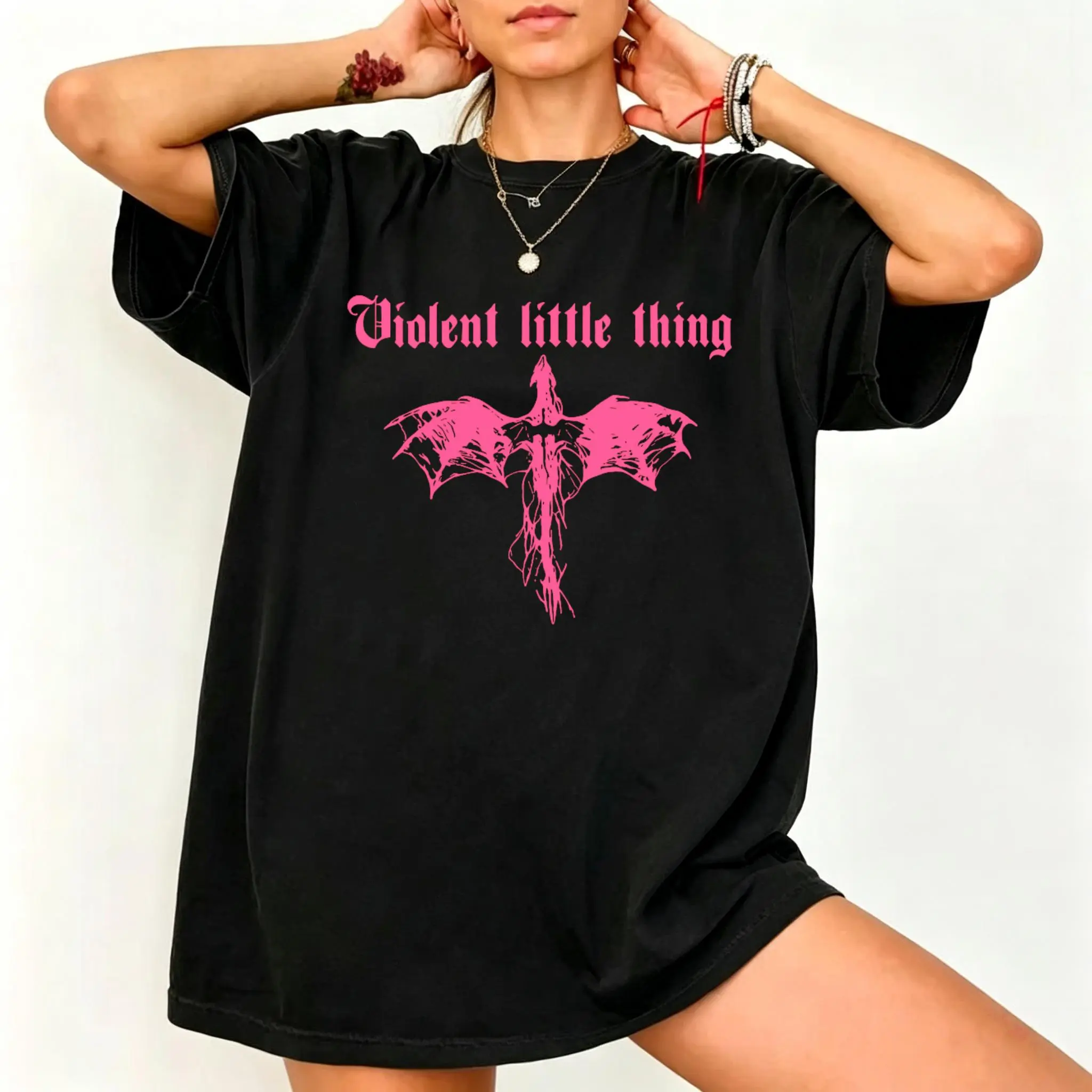 Women's Casual Dragon Rider Graphic T-Shirt, Smooth  Fabric Bookish Tee with Seamless , 'Violent Little Thing' Fantasy Reader Gift, Graphics, Solid, Soft, Bookish Things