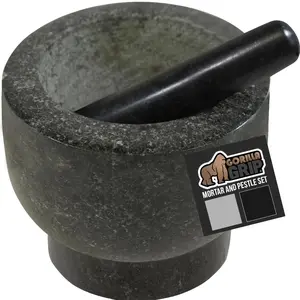 Heavy Duty Granite Mortar and Pestle Set Slip Resistant Base Molcajete Guacamole Bowl for Spices Garlic Seeds