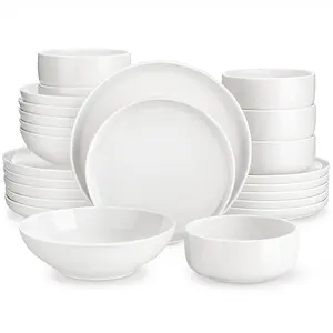 MALACASA Plates and Bowls Sets, 12/16/18/24 Pieces Modern Porcelain Dinnerware Set for 4/6, Ceramic Multi-colored Kitchen Dinnerware Set, Series LUNA kitchen items Modern Design Winter Holiday