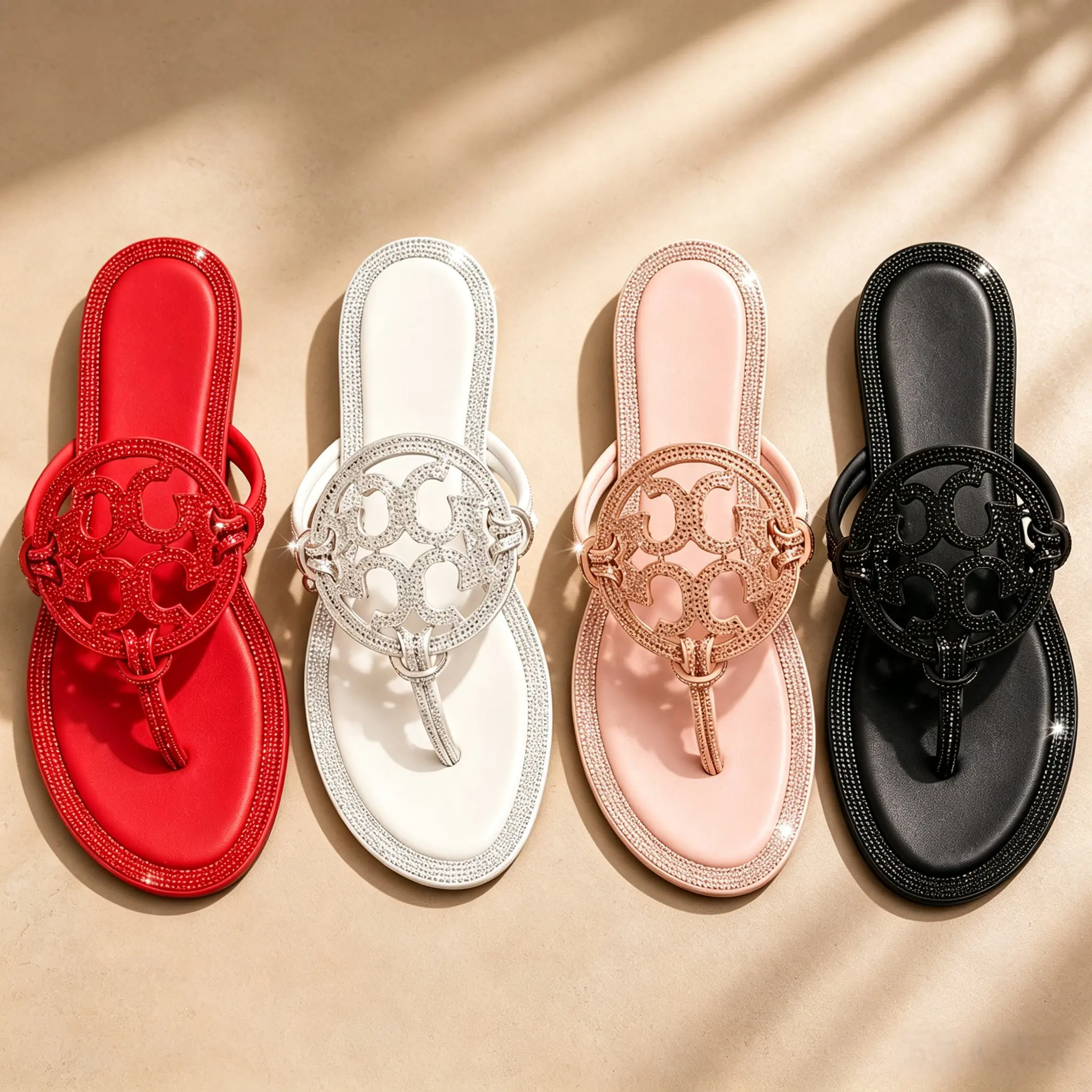 Women's Open-Toe Synthetic Rhinestone Sparkle Flip Flops - Comfortable, Lightweight Sandals for Women's Summer Footwear, Sandals Women