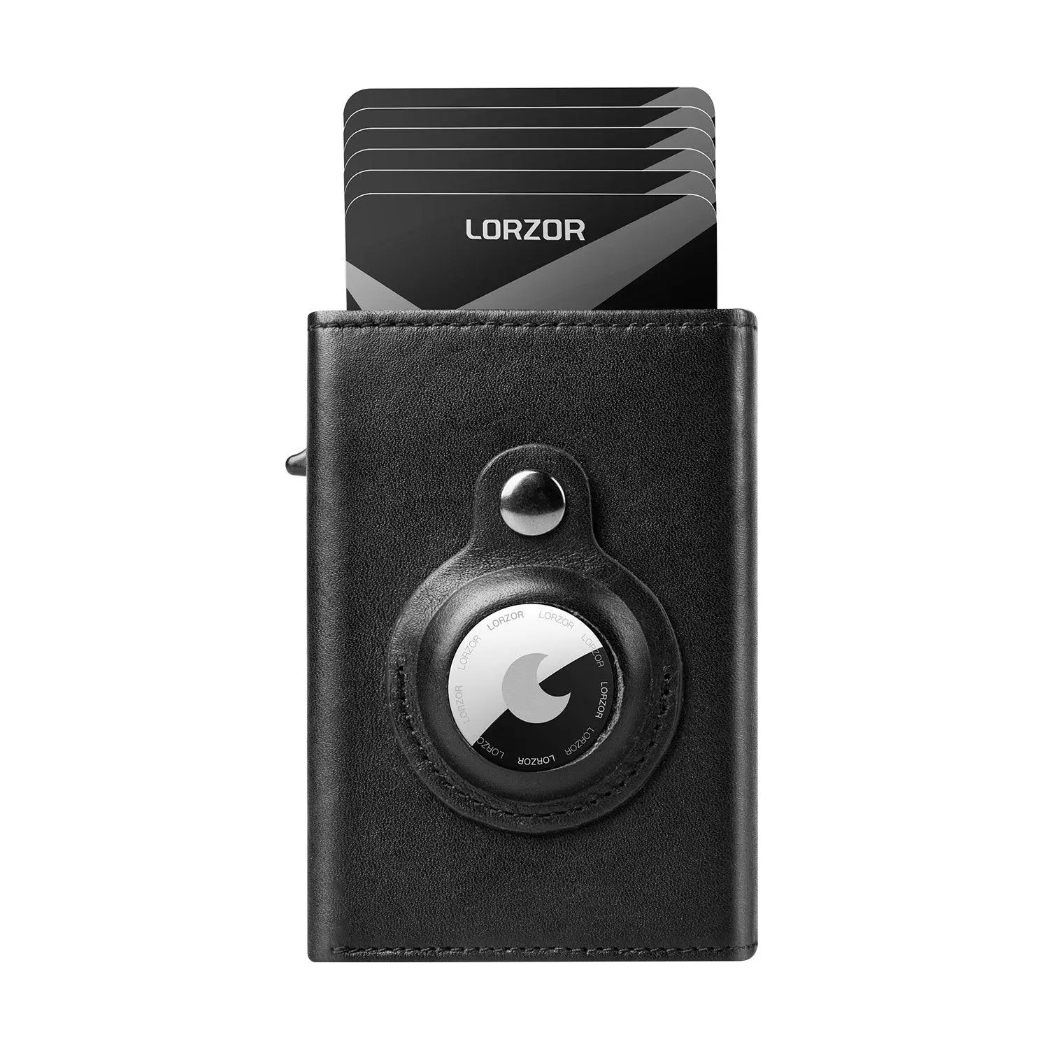 LORZOR Men's Pop-up Wallet for AirTag, Minimalist Top Grain Leather Card Holder with RFID Blocking and Multiple Card Pockets, Slim Profile with Magnetic Closure, Birthday or Father's Day Gift, High-End Material